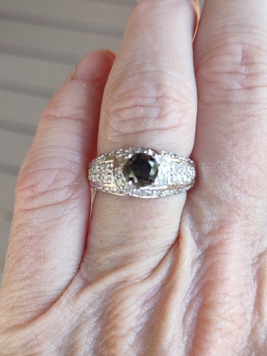 Jewelry - Black And Clear Natural Diamond Ring 10kt White Gold, Nwt, 6.5